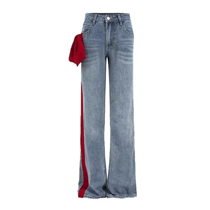 Женские прямые брюки с бархатной тесьмой Y2k Vintage Washed Commuter Cotton High Waist Jeans 2025 Early Spring New
