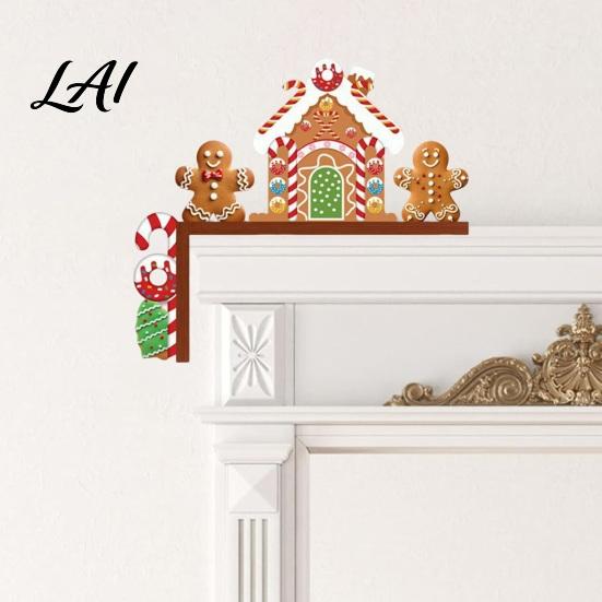 Holiday Home Decor Christmas Door Topper Wooden Corner Sign Santa Snowman Gingerbread Rustic Accents Man Frame for Party Decoration