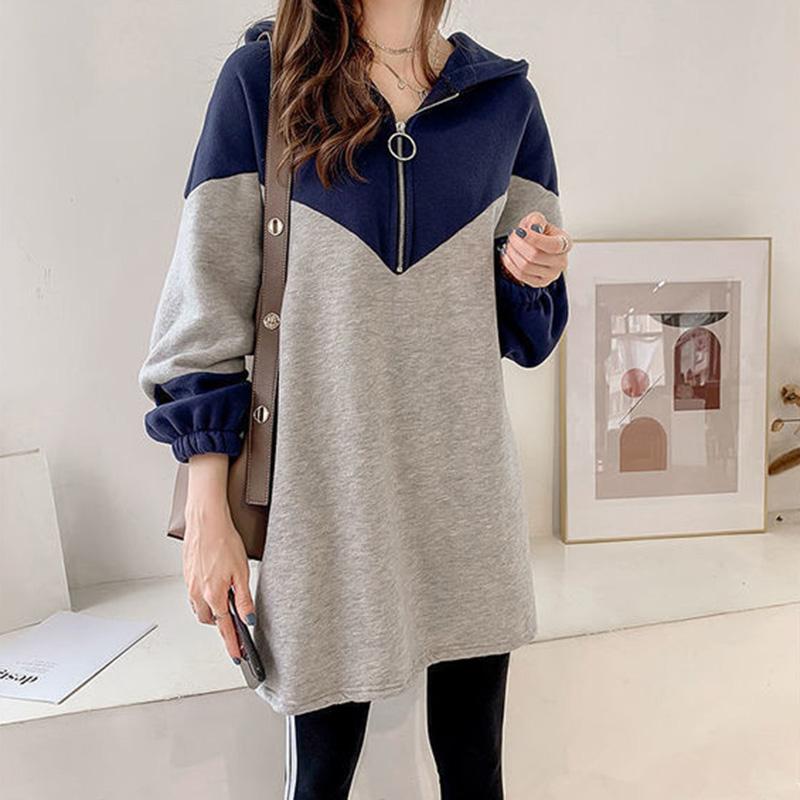 Plus Size Hooded Sweatshirt Autumn Thickened Warm Loose Mid-Length Sweatshirt Casual Comfortable Pullover Top
