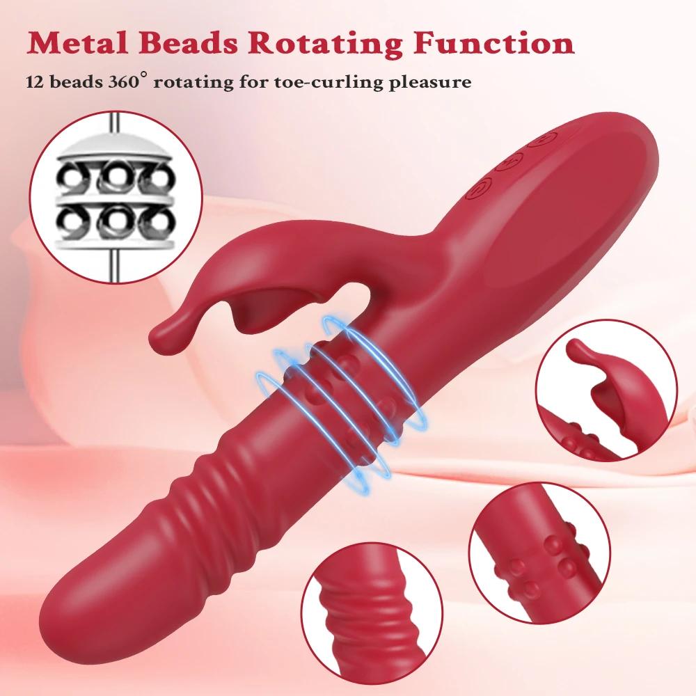 Rabbit Thrusting Vibrator for Women Powerful G-Spot Dildo Vibrating Rotating Beaded Clit Stimulator Female Masturbator Sex Toys