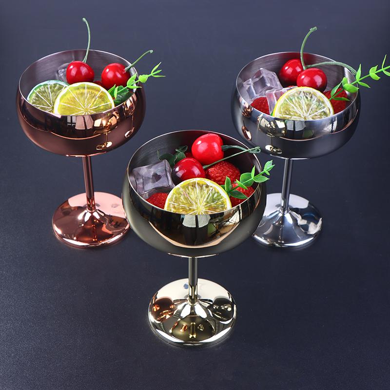 1Pc Stainless Steel Goblet Cocktail 450mL Metal Tall Champagne Glass Unbreakable Red Wine Cup Flute Cup Bar Martini Cup