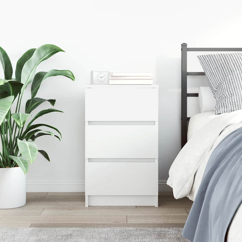 White Nightstand with 3 Drawers 39 x 35 x 65 cm