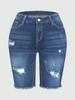 Women's Ripped Skinny Denim Shorts - Stylish Washed Denim, Perfect Fit