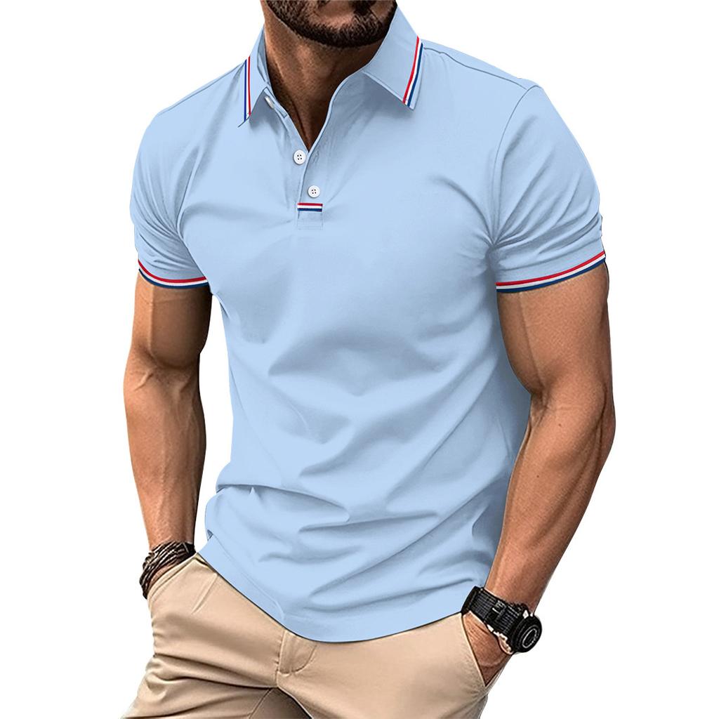 New Arrival Men's Casual Polo Shirt Collar Patchwork with Ribbed Trim Button-Front Business Solid Colour Versatile T-Shirt