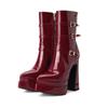 Fashion Fashion Patent Leather Women's Ankle Boots Autumn Winter 14cmThick High Heel Platform Metal Button Tip Shoes Size43 Women Shoes