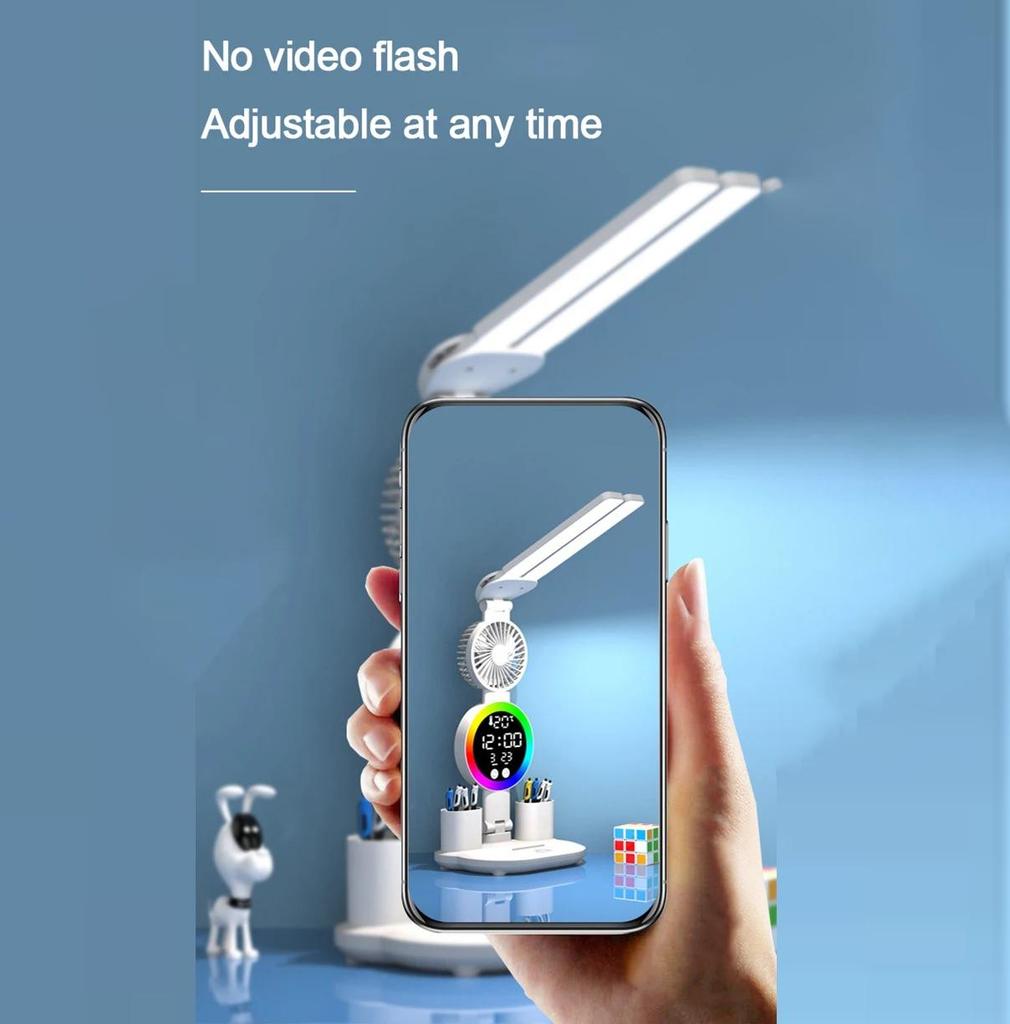 Rechargeable LED Desk Lamp for Study Desk Lamp, Reading Lamp, LED Night Light with Fan, LED Clock Display Reading Desk Lamp