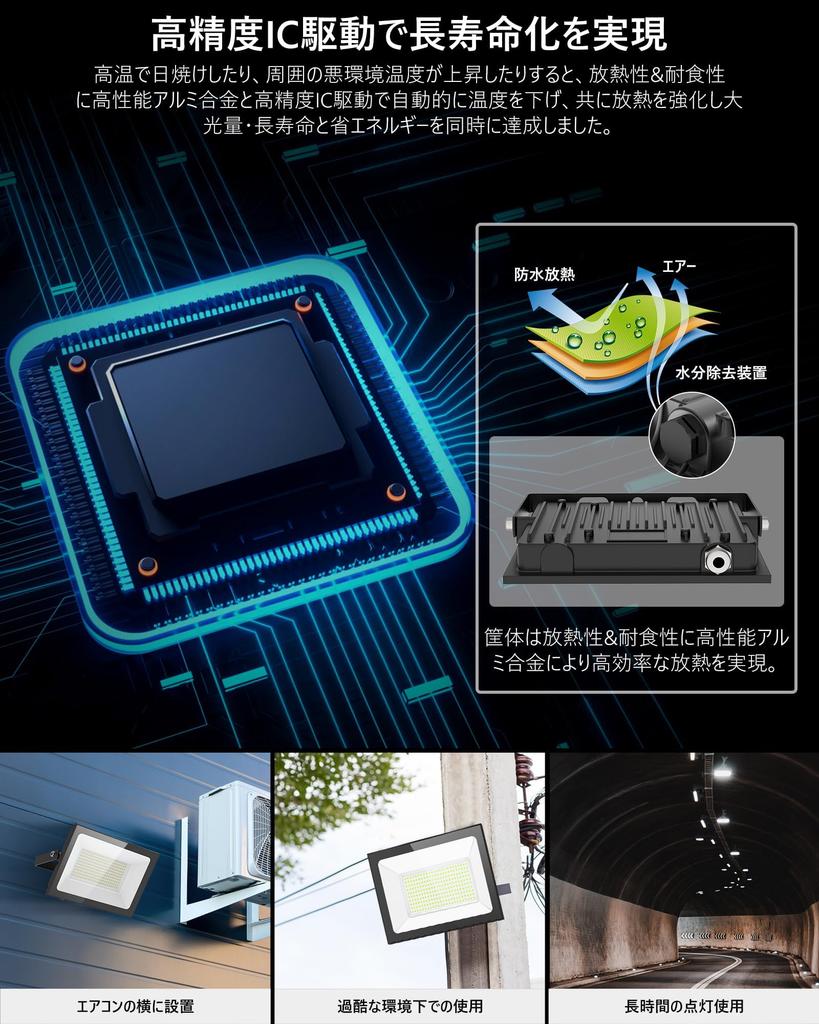 SUKITEN 100W 15,000LM IP66 Waterproof LED Floodlight, Outdoor Work Light, 6500K Daylight White, High Brightness, High Heat Dissipation, Energy