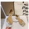 2025 Summer New Flat-bottomed French Pearl Toe Sandals Women's Simple Square Head Thick Heel with Temperament Super Soft