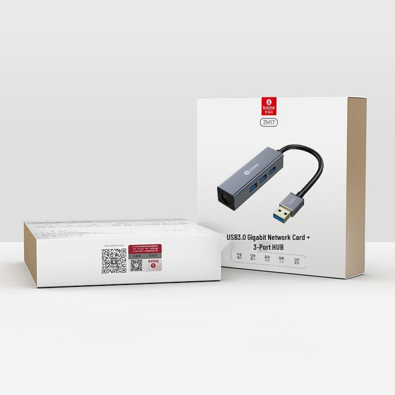 Гигабитный Ethernet-адаптер Biaze: USB 3.0 концентратор с 3 портами и конвертером RJ45.