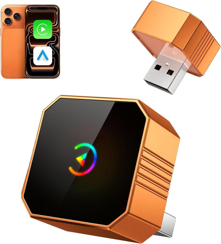 2026 Wireless CarPlay Adapter, 2in1 Mini CarPlay Wired to Wireless with Fast Stable Connection, Plug and Play, Zero Delay Car Play for iPhone iOS 10+