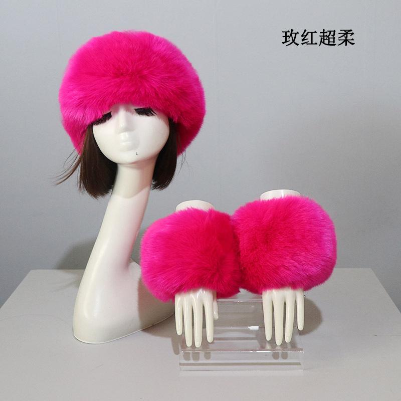 3pcs/Set Women Winter Faux Fox Fur Headband Hats Cuffs Fashion Warmth Female Wrist Sleeve Gloves Faux Fur Cap Russian Style