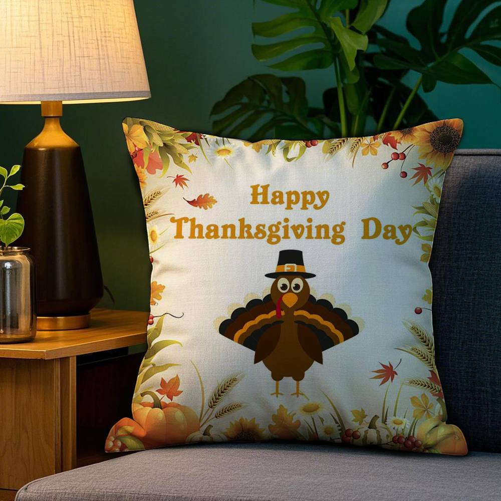 Thanksgiving Cute Turkey Pillow Case Sofa Living Room Bedroom Double-sided Printing Square Cushion Nap Time Cushion Cover