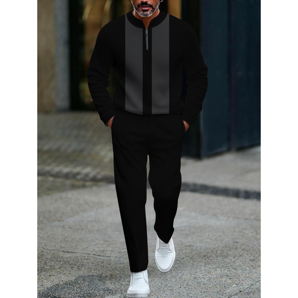 Весенне-осенняя модная уличная одежда Мужской комплект из двух предметов с длинными рукавами, на молнии до середины, со стойкой, мужская повседневная спортивная одежда
