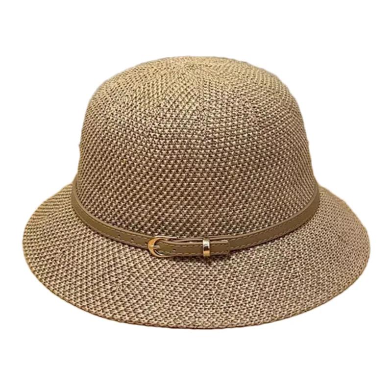 Шляпа от солнца с широкими полями, летняя защита от солнца, повседневные кепки, кожаные шляпы с пряжкой для рыбалки, женские соломенные кепки для отдыха на природе и пляжа