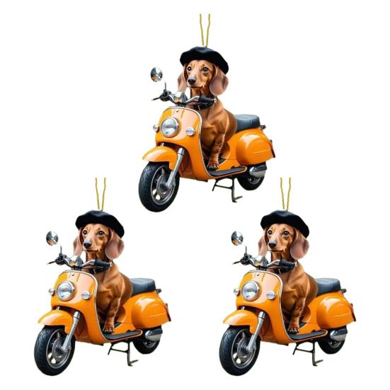 Акриловое Рождественское украшение Щенок на мотоцикле для елки или автомобиля