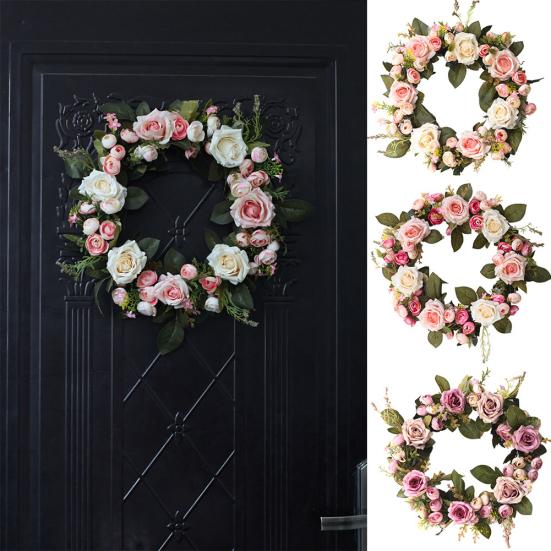 35cm Flower Rose Merry Christmas Garland Wreath Home Party Door Hanging Decor