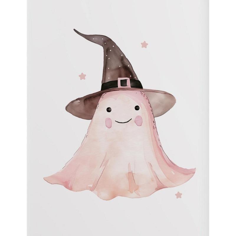 Halloween Cute Witches Wizard Pink Ghost Cartoon Magic Figure Poster Canvas Painting Wall Art Pictures Home Playroom Decor
