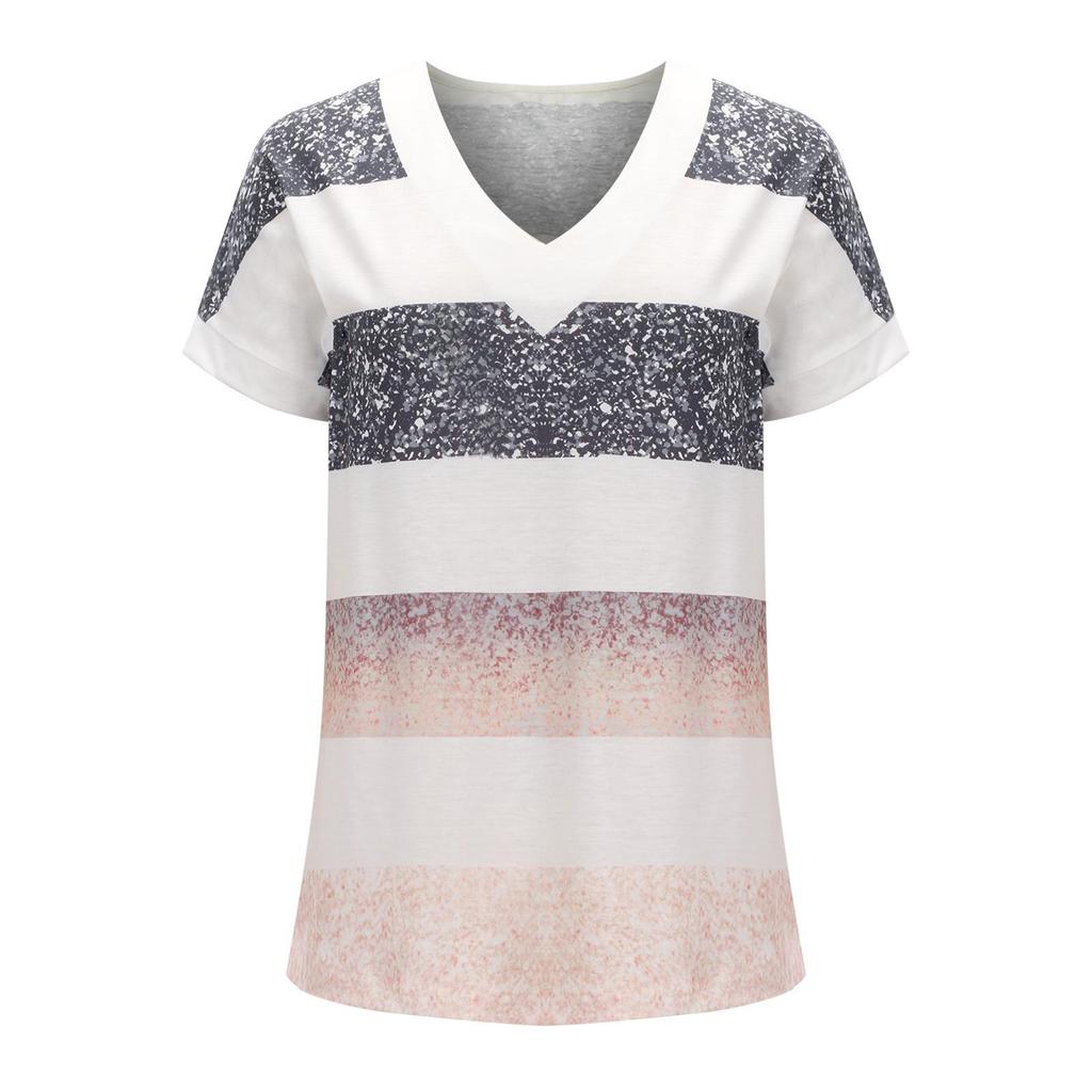 Свободная женская футболка с v-образным вырезом и коротким рукавом, летняя блузка с принтом в полоску, уличная одежда