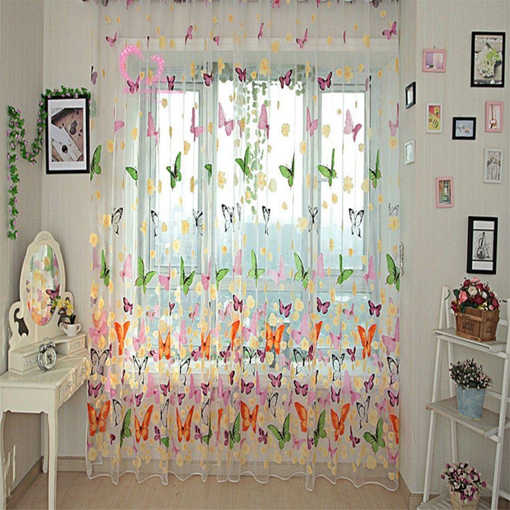 Тюлевая панель для окна 200см Х 100см Защита от насекомых для окна Принт бабочки Тюлевая занавеска из тюля с бабочками