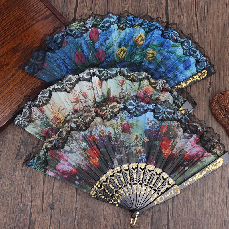 1 шт. кружевной складной веер черный деревянный стержень классический танцевальный складной веер высокое качество элегантный женский веер домашний декор