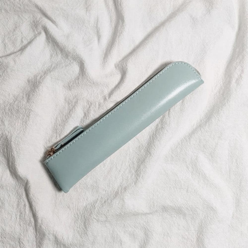 Solid Color Student Stationery Box Leather Pencil Organizer Case PU Pencil Case School Supplies