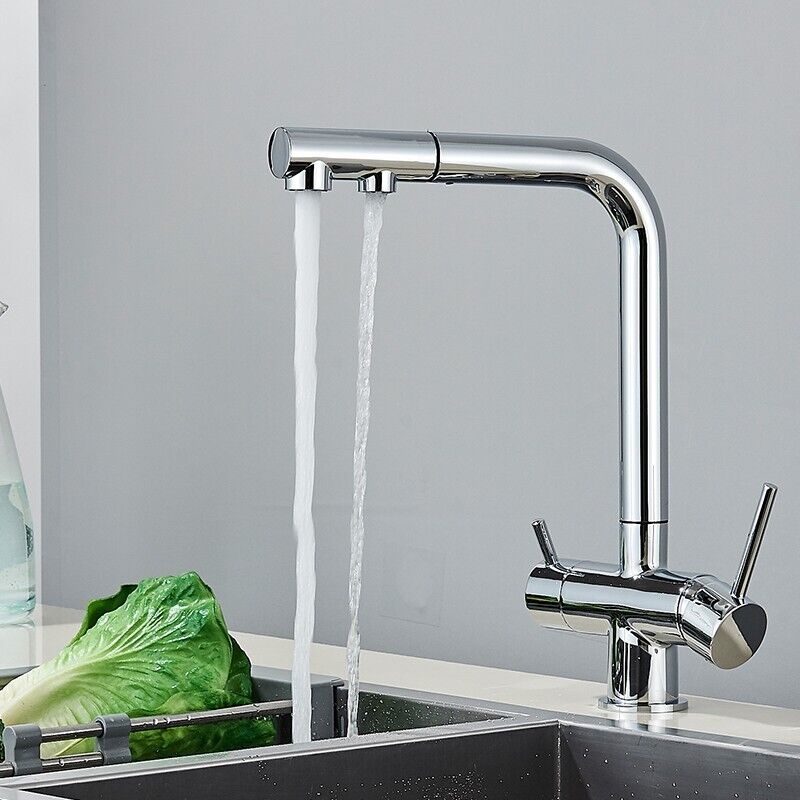Кухонный выдвижной кран с фильтром, хромированный латунный кран-очиститель, вращение на 360 градусов, двойной распылитель, кран для питьевой воды, смеситель для раковины, сосуда