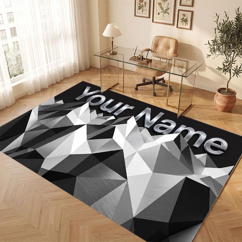 Abstract Geometric Theme Crystal Velvet Floor Rug Personalized Custom Name Text Warm Carpet Home Decoration