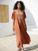 EDOLYNSA Embroidered Women's Kaftan Robe Caftan Fashion Holiday Dress Loose Cozy Bathing Suit Cover Up Lounge Wear House Dress Wrap Q1653