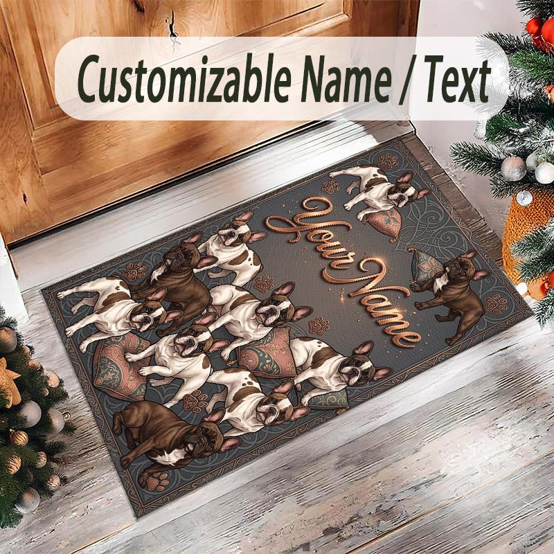 Dog Theme Crystal Velvet Rug Personalized Custom Name Text Soft Floor Mat Home Decor