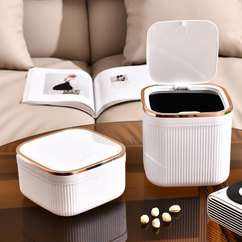 Desktop Trash Can Fashion Light Luxury Living Room Cute Small Trash Can Household Debris Storage Bucket With Lid & Inner Bucket