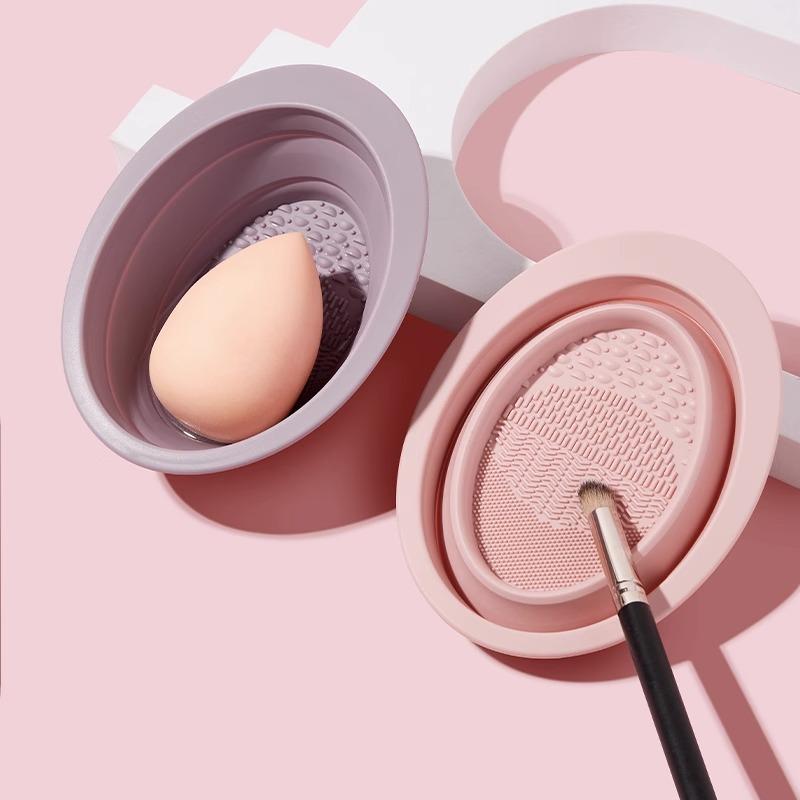 Makeup Brush Cleaning Set Beauty Sponge Cleaning Tool Powder Puff Cleaning Solution Drying Basket Silicone Folding Washing Bowl