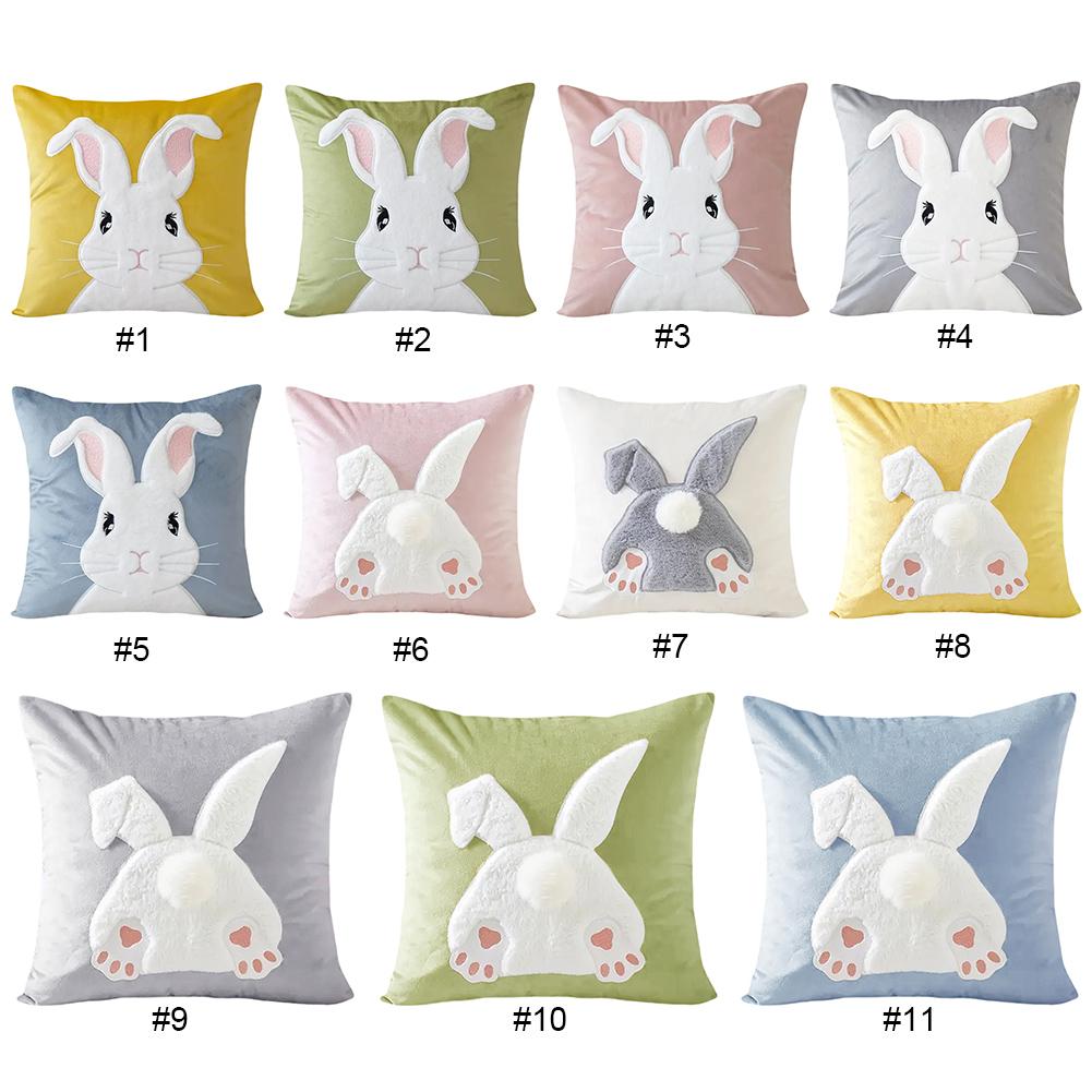 Easter Rabbits Throw Pillow Cover 45x45cm Rabbit Pattern Decorative Throw Pillowcase Plush Rabbit Pillowcase for Sofa Couch