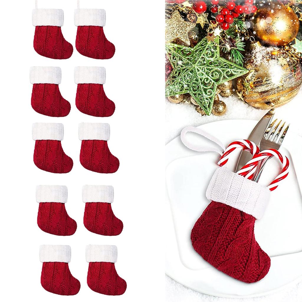 10PCS Christmas Small Stockings Knitted Xmas Classic Stocking Small Christmas Fireplace Stockings Holiday Hanging Decorations Stockings