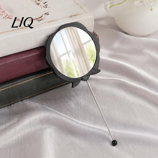 Легкое Зеркало для Макияжа DIY с Бусинами Розовое Зеркало, Ручное Косметическое Зеркало с Длинной Ручкой для Путешествий и Красоты, Портативное Карманное Зеркальце для Женщин и Девушек Ручка