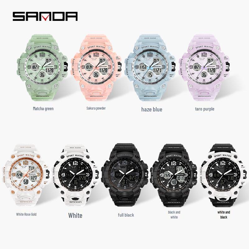 Sanda Fashion Водонепроницаемые светящиеся спортивные часы с двойным дисплеем для мужчин и женщин