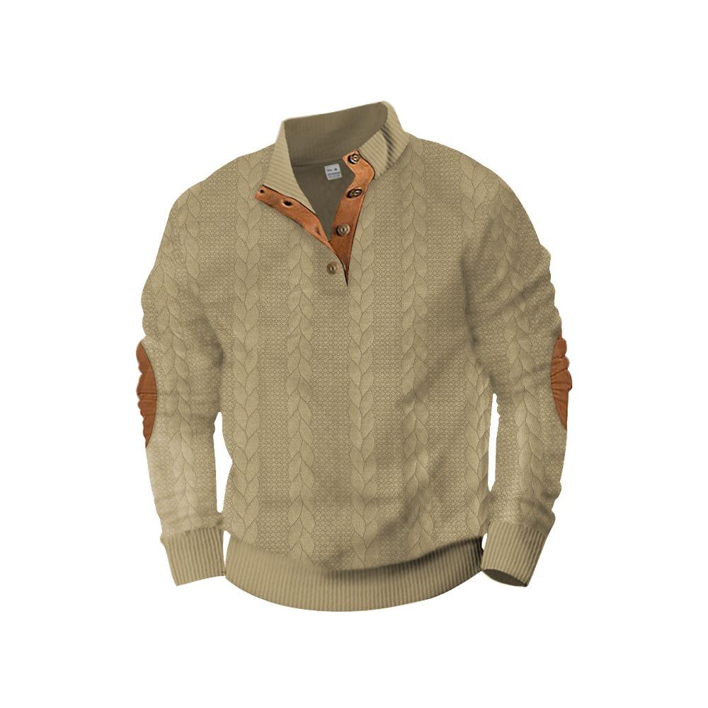 Трендовая новинка жаккардовый пуловер хенли на пуговицах весна/осень с длинным рукавом пэчворк вышитый мужской свитшот