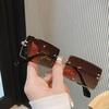 New Rimless Rectangle Vintage Metal Sunglasses Fashion Frameless Tinted Eyeglasses for Women Men UV400