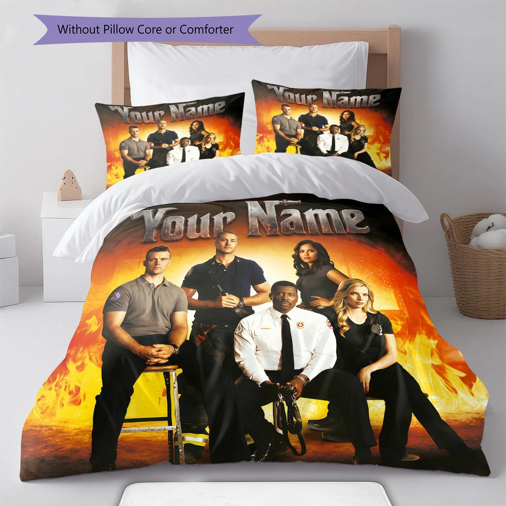 Custom Name Firefighters Pressure Bedding,Quilt Set Quilt Cover Pillowcase Home Birthday Gift (1 * duvet cover + 2 * pillowcase, without core)