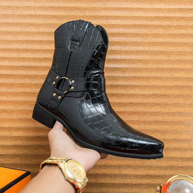 Мужские высокие ретро ботинки из тисненой кожи на шнуровке с боковой молнией - Большой размер, осенне-зимний британский стиль мартин.