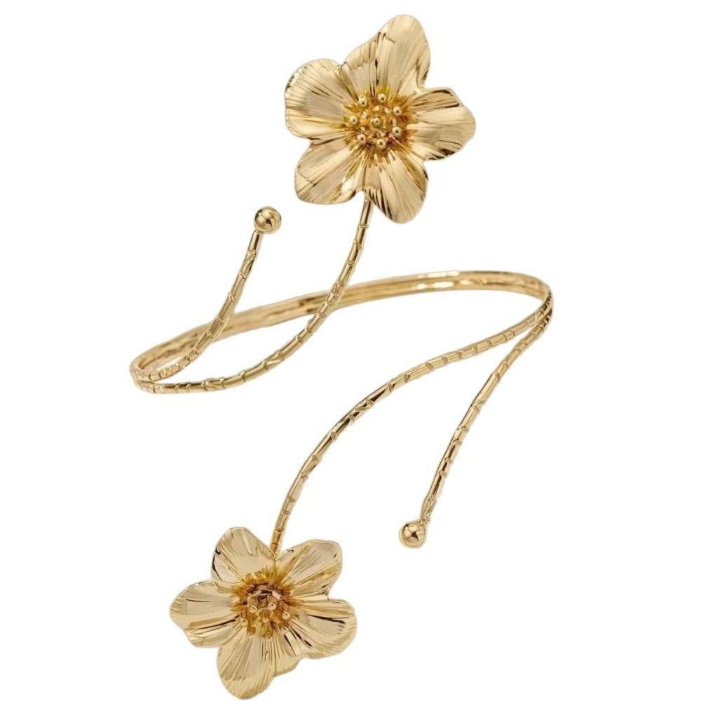 Gold Color Floral Open Cuff Armlet Metal Flower Cuff Arm Ring New Spiral Arm Bracelet Women