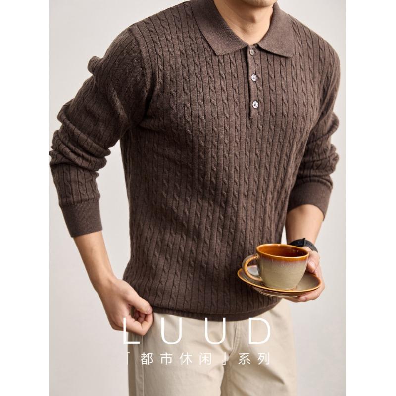 Men S Long Sleeve Knit Polo Sweater Ribbed Texture Old Money Style