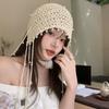 Crochet Flower Hollow Pearl Tassels Knitted Hat Hollow Out Ethnic Style Hat Apparel Accessories
