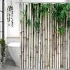 Bamboo Green Leaf Shower Curtain, Bathroom Decorative Shower Curtain, Waterproof Shower Curtain with Hooks