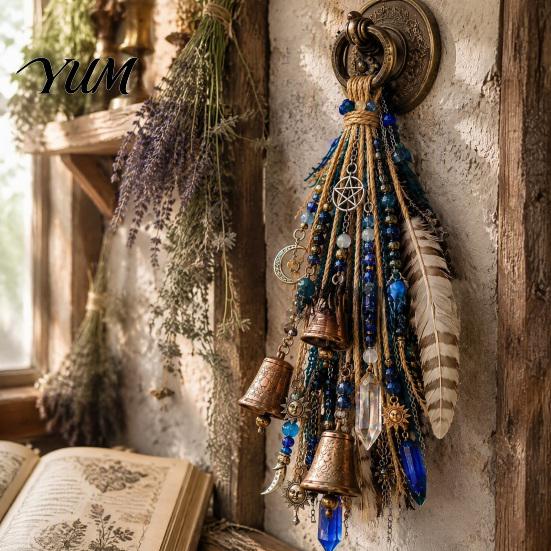 Spiritual Room Aesthetic Decor Witch Door Bell Decoration, Boho Sun Catchers, Retro Wind Chime, Pentagram Star Moon Witchy Gift for Birthday