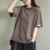 Cotton Plus Size T-shirt Women Striped Short-sleeved Women Loose Versatile Casual Tops