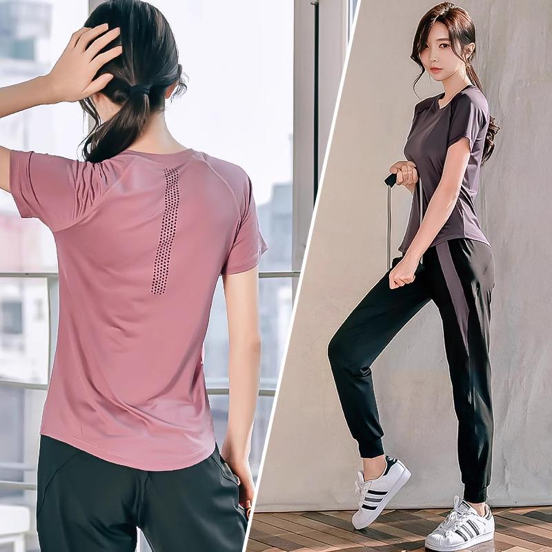 «Женский быстросохнущий топ с короткими рукавами для йоги и бега — свободный, дышащий, большого размера, повседневная одежда для активного отдыха на весну/лето»