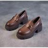 Women's Spring and Autumn Thick-heeled Thick-soled Loafers British Style Retro Soft Leather Shoes