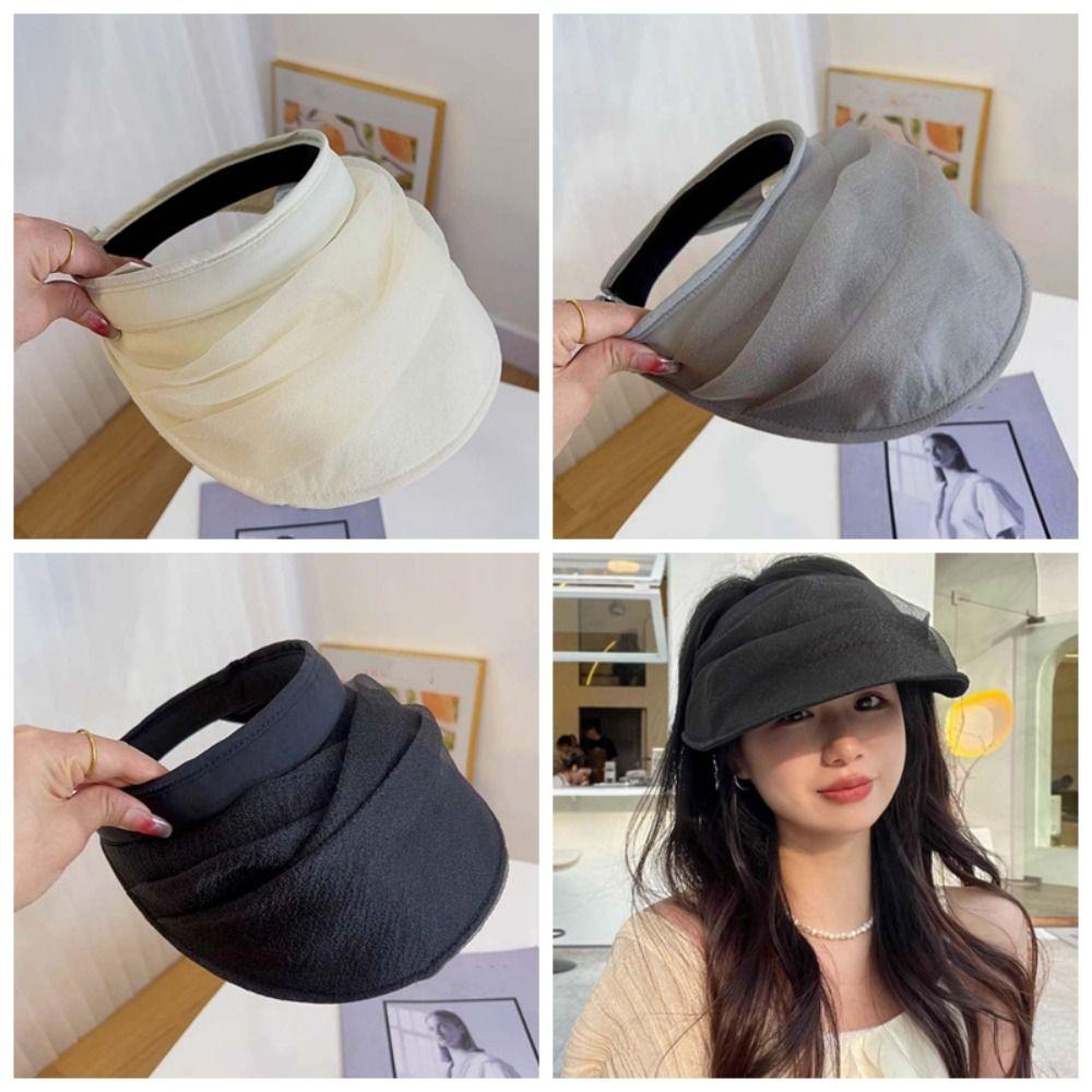 Solid Color Folding Sunshade Hat Portable Sunscreen Empty Top Hat Wide Brim Visor Caps Vacation