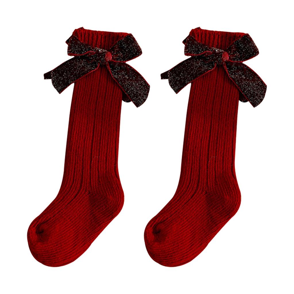 Kids Knit Socks for Girls Big Bowknot Decor Toddler Sweet Anti-Skid Cute Baby Socks Over-The-Knee Socks