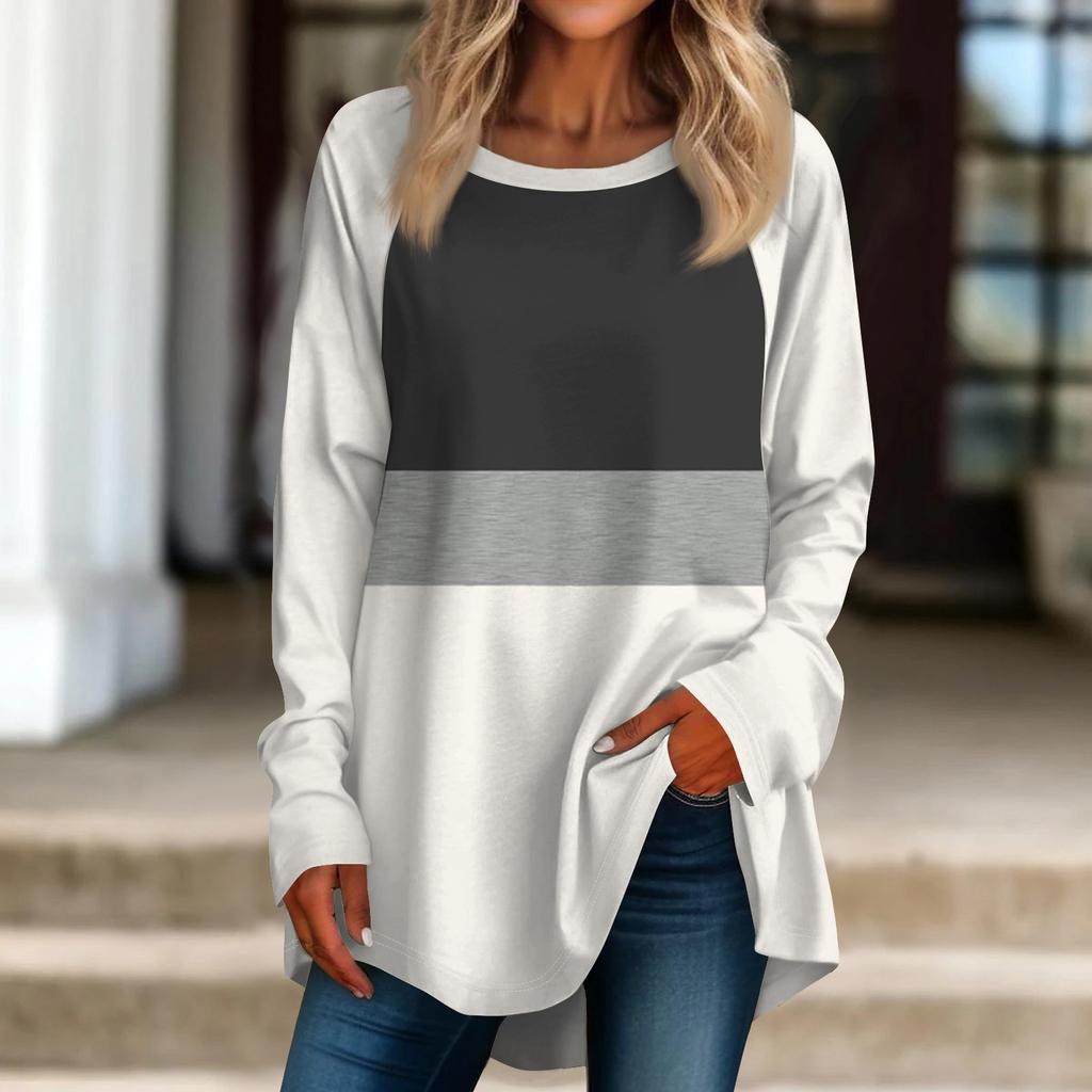Женская негабаритная полосатая рубашка с длинными рукавами и круглым вырезом, полосатая футболка, верхний пуловер